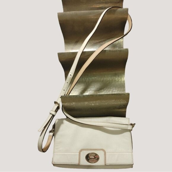 Kate Spade White Leather Crossbody Bag With Striped Lining & Turn Lock Closure - Picture 1 of 16